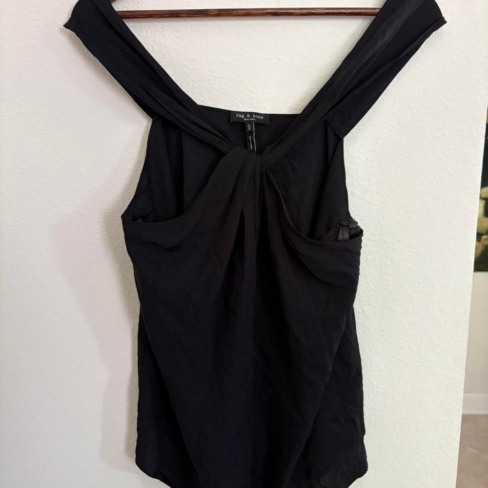 Rag & Bone Black Twist Neck Sleeveless Top Blouse Side Zip Size L